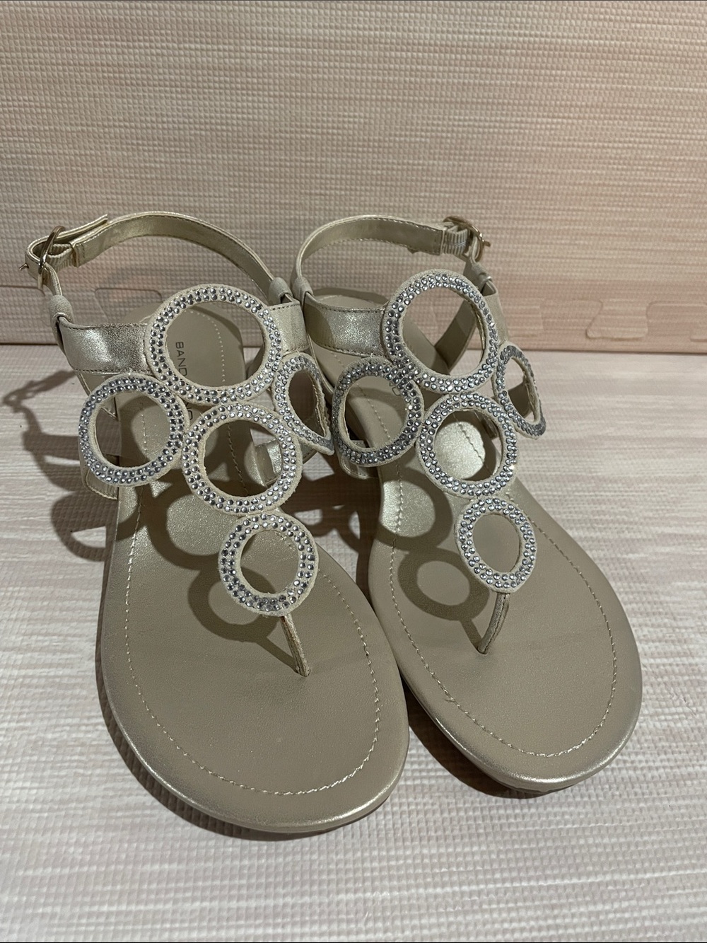 Bandolino Champagne Rhinestone Circle T-Strap Sandals